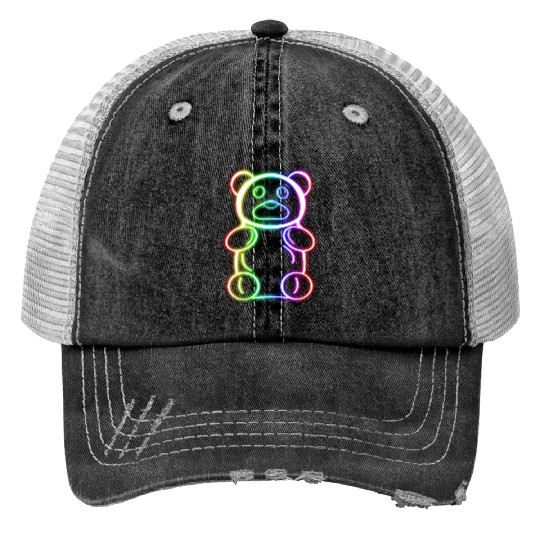 Neon Rainbow Gummy Bear Print Trucker Hats