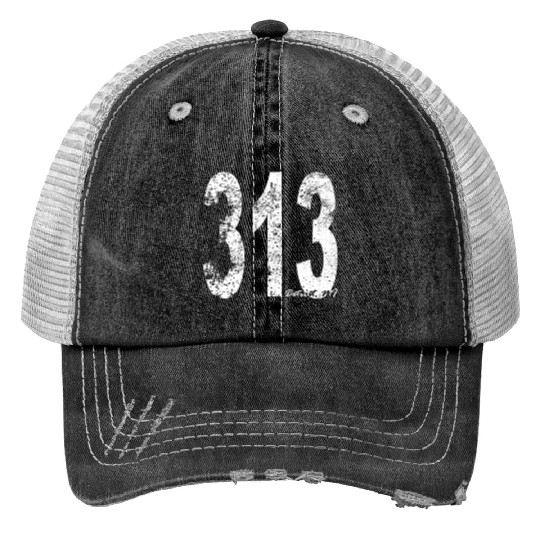 Vintage Detroit Area Code 313 Print Trucker Hats