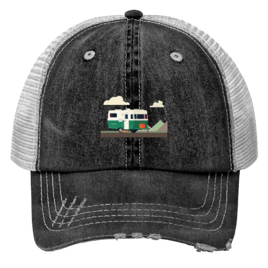 camper in the mountains Print Trucker Hats