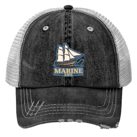 marine life logo Print Trucker Hats