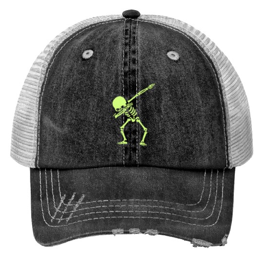 Dabbing Skeleton Dab Hip Hop Skull Dab Glow Effect Print Trucker Hats