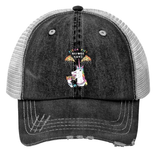 Pizza Pies Before Guys Unicorn Outline Print Trucker Hats