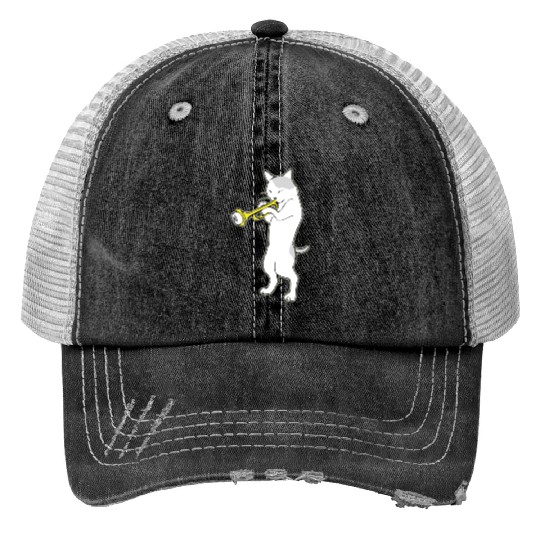 Music - jazz | trumpet | cat playing trumpet | Print Trucker Hats