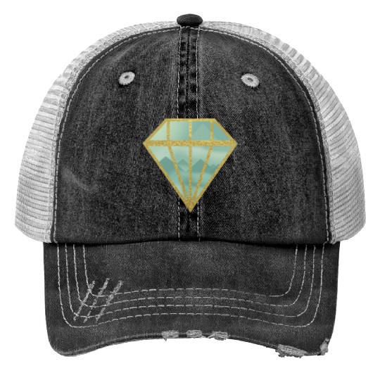 Golden Indie Diamond shape Mountain Print Trucker Hats