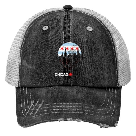 VINTAGE CHICAGO CITY FLAG FUNNY GIFT Print Trucker Hats