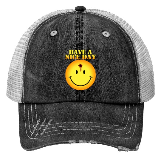 smiley face bullet hole Print Trucker Hats