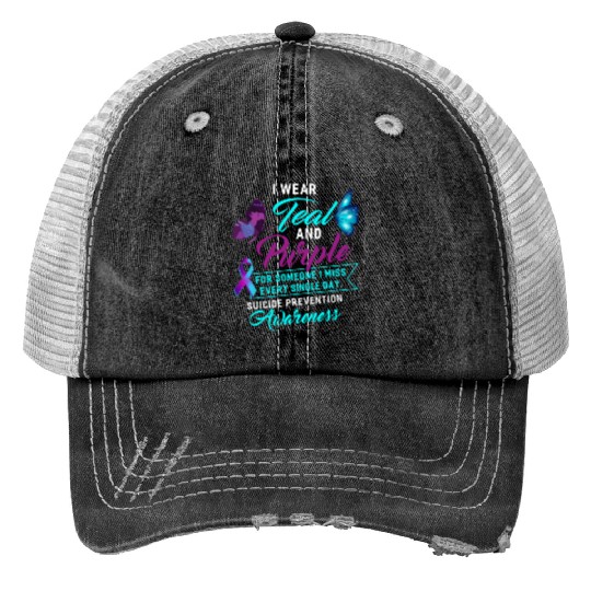 I Wear Teal And Purple For Someone I Miss Print Trucker Hats