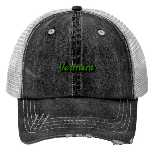 Green Vermont Print Trucker Hats