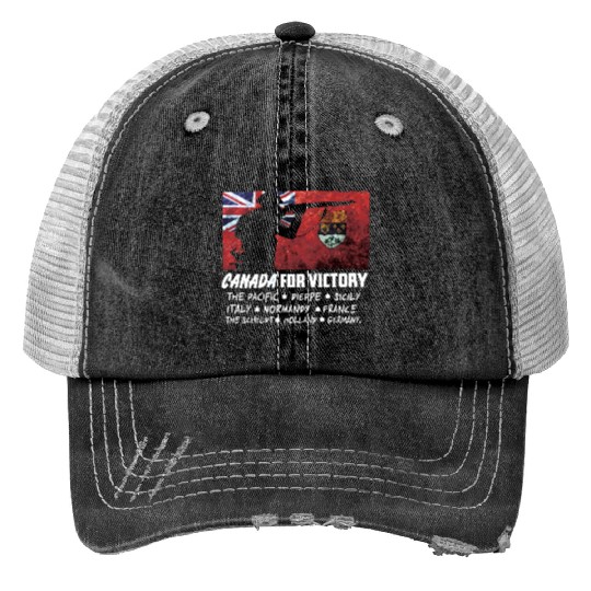 Canadian World War 2 Battles Print Trucker Hats