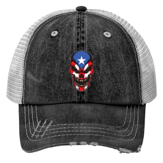 Puerto Rico Skull | Proud Boricua Flag Print Trucker Hats