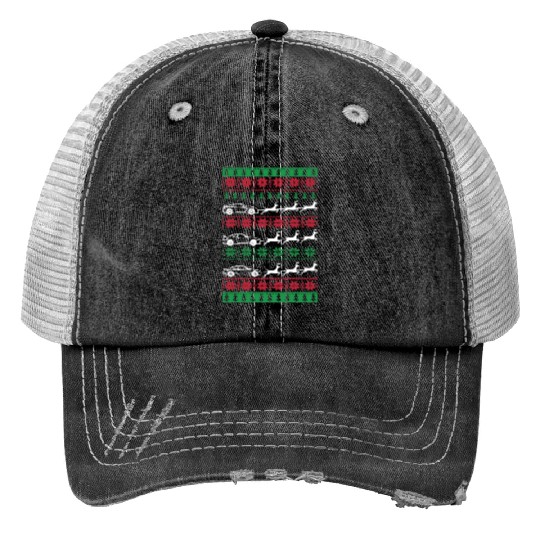 Ugly Christmas Car Reindeer Sleigh Print Trucker Hats