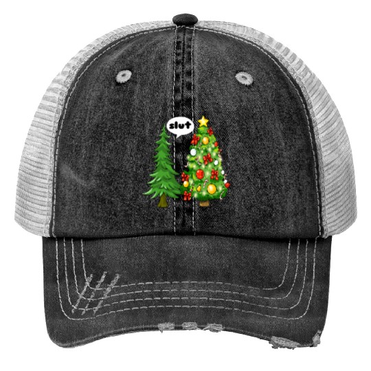 Funny Christmas Tree Slut Print Trucker Hats
