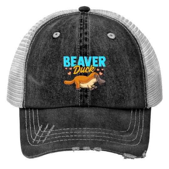 Beaver Duck Platypus Pun Cute Duck Billed Platypus Print Trucker Hats