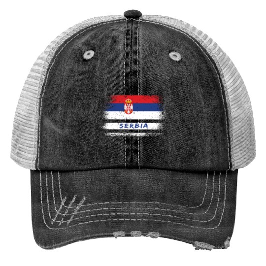 Serbia Vintage Flag Print Trucker Hats