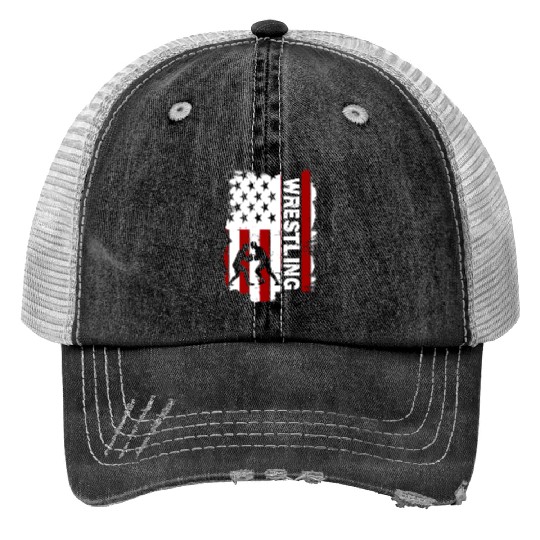 Wrestling American flag Print Trucker Hats