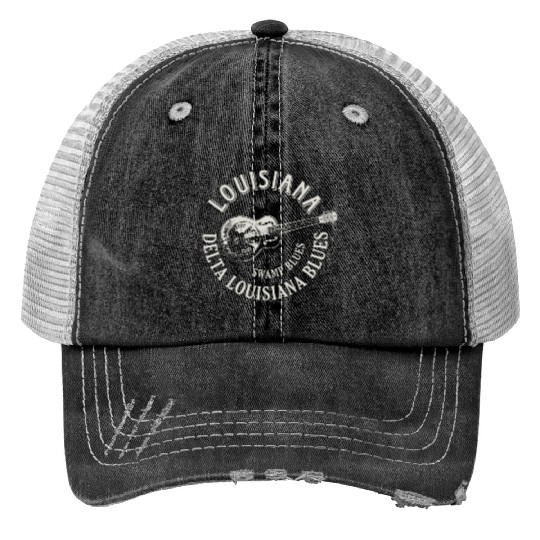 Louisiana Delta Blues Swamp Blues Guitar Print Trucker Hats
