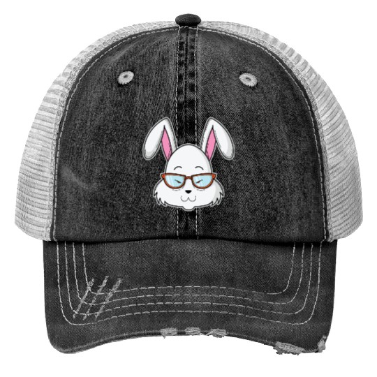 Cool Rabbit as Nerd with Nerd Glasses Print Trucker Hats