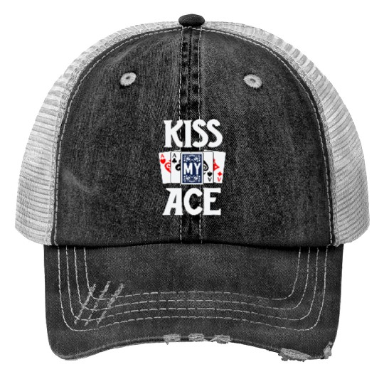 Poker Print Trucker Hats For Men Adult Humor Kiss My Ace Card