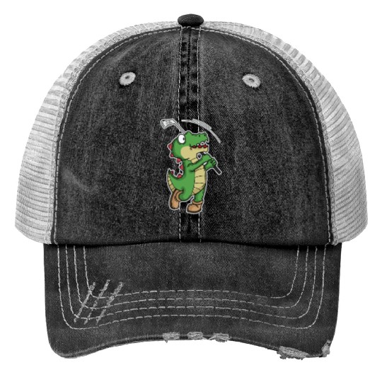 Tyrannosaurus-Rex Crocodile plays Golf Print Trucker Hats