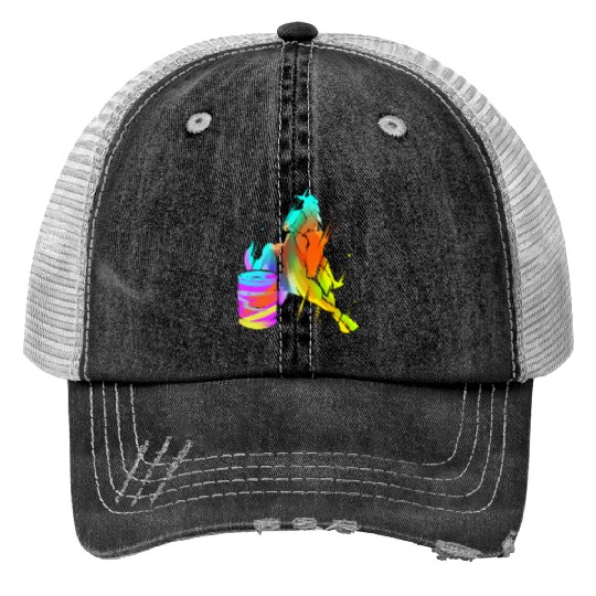 Barrel Racing Horse Riding Rodeo Colorful Cowgirl Print Trucker Hats