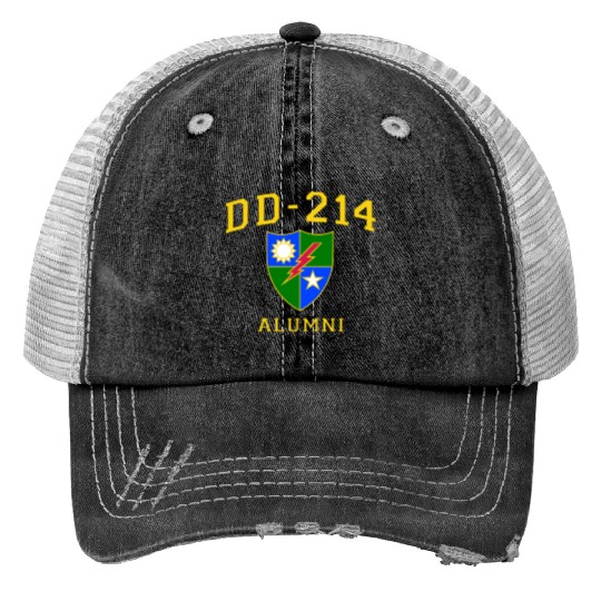 US Army Ranger Veteran DD214 Alumni Logo Insignia Print Trucker Hats