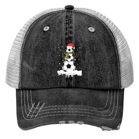 Christmas Funny Soccer Ball Snowman Xmas Sport Print Trucker Hats