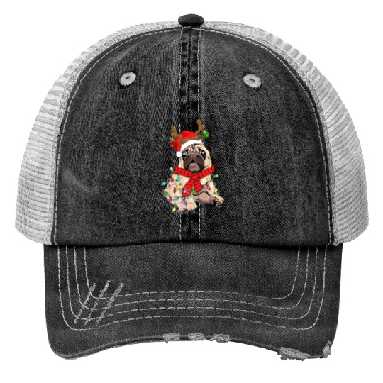 Pug Dog Christmas Funny Pug Lover Reindeer Christm Print Trucker Hats