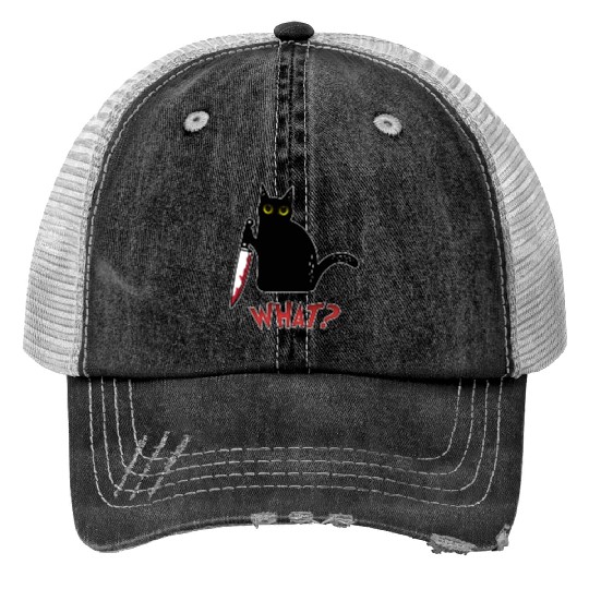 Cat What - Murderous Cat With Knife Print Trucker Hats