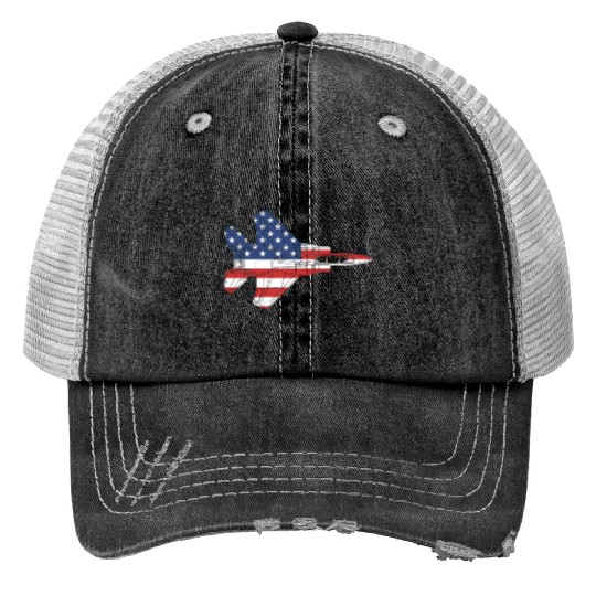F-15 Eagle Fighter Jet Airplane American Flag F15l Print Trucker Hats