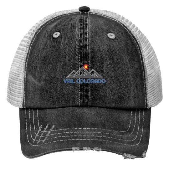 Vail Colorado Rocky Mountain Print Trucker Hats