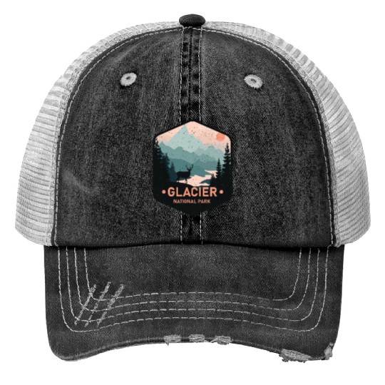 Vintage Glacier National Park Deer Mountains Gift Print Trucker Hats