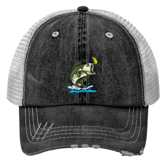 Animal Bass Fishing Print Trucker Hats