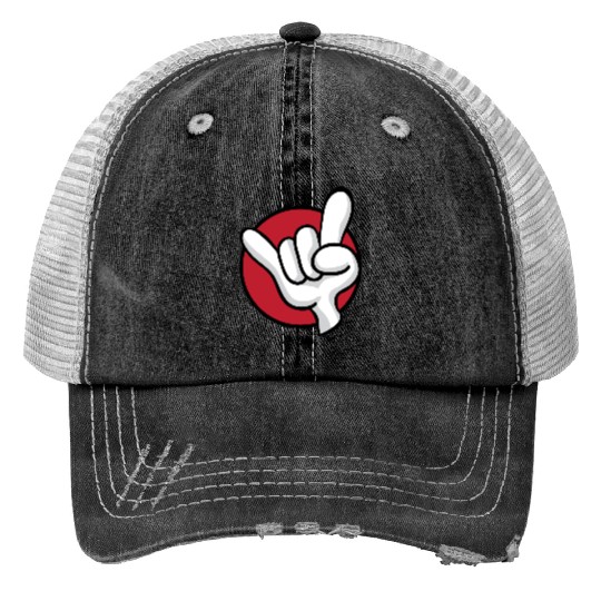 Rock On Heavy Metal Hard Rock Hand Sign Cartoon Print Trucker Hats