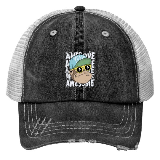 awesome monkey Print Trucker Hats
