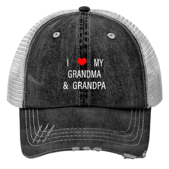 I Love My Grandma and Grandpa Print Trucker Hats