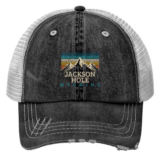 Jackson Hole Wyoming Vintage Mountains Nature Souv Print Trucker Hats