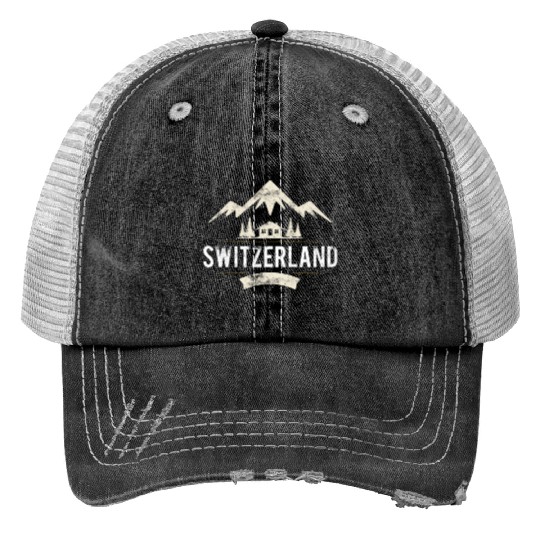 Swiss Mountains And Alps Switzerland Print Trucker Hats
