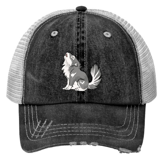 Cute Baby Howling Wolf Cub Gifts Animals Lover Print Trucker Hats