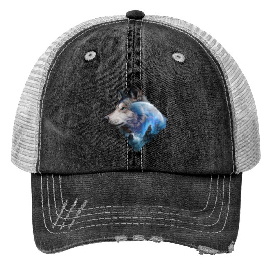 Wolf Moon Forest View Nature Print Trucker Hats