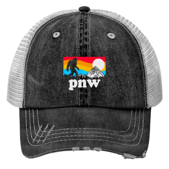 PNW Pacific Northwest Bigfoot Print Trucker Hats