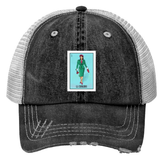 La Chingona The Bad Ass Woman Card Mexican Lottery Print Trucker Hats