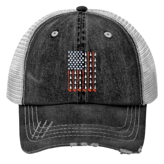 Patriotic Golf American 4th of July Golf Clubs Print Trucker Hats
