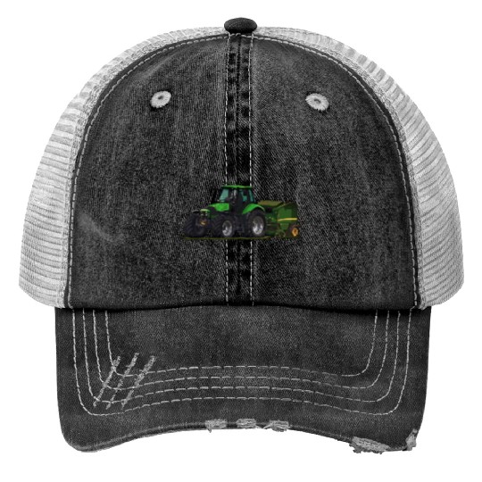 Light green tractor with a baler Print Trucker Hats