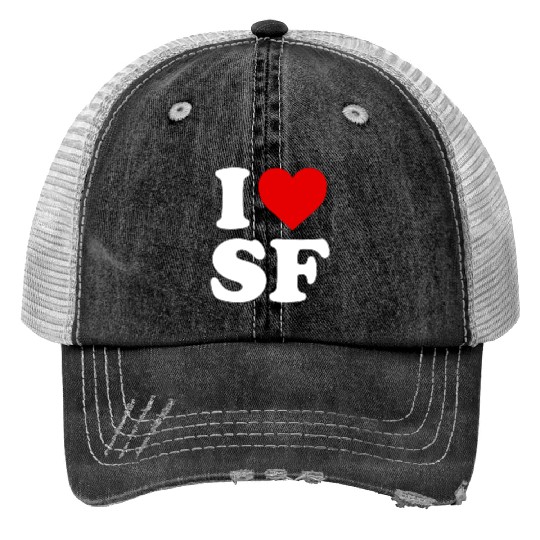 I Love Sf San Francisco Heart Print Trucker Hats