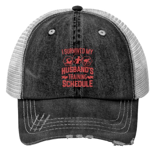 I Survived My Husbands Triathlon Training Schedule Print Trucker Hats