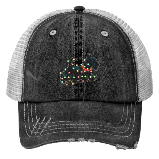 Christmas Lights Scottie Dog Lover Funny Xmas Gift Print Trucker Hats