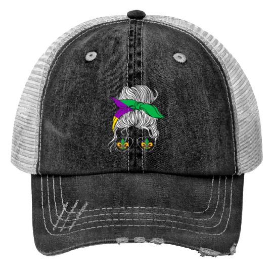 Mardi Gras Mom Costume Festival Parade Beads Mardi Print Trucker Hats