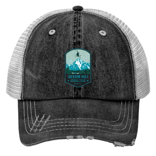 Jackson Hole Ski Badge Print Trucker Hats