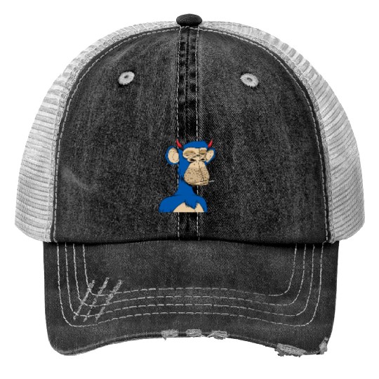 Blue bored monkey Print Trucker Hats