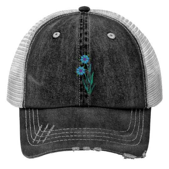 Blue Cornflowers - Floral Artwork With Spring Print Trucker Hats